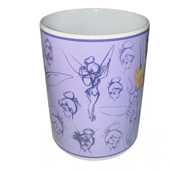 DISNEY STORE Tinker Bell Coffee Mug Sketch Artwork Ceramic Purple - Picture 2 of 5